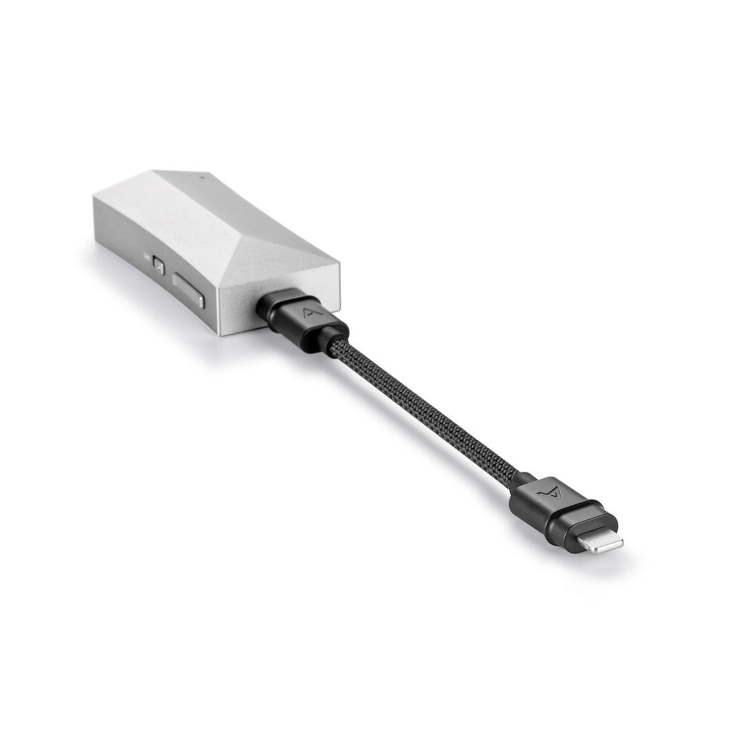 Astell&amp;Kern HC4 rear with attached lightning cable over white background