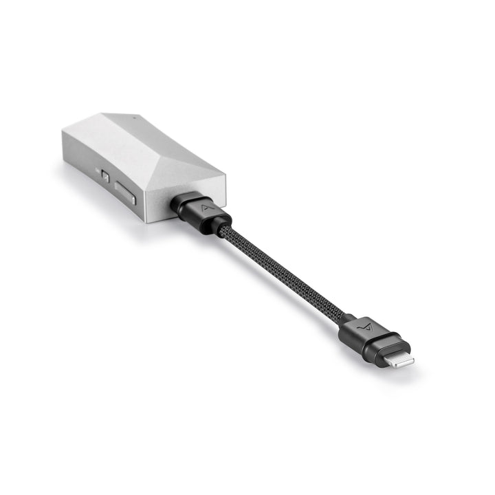 Astell&amp;Kern HC4 rear with attached lightning cable over white background