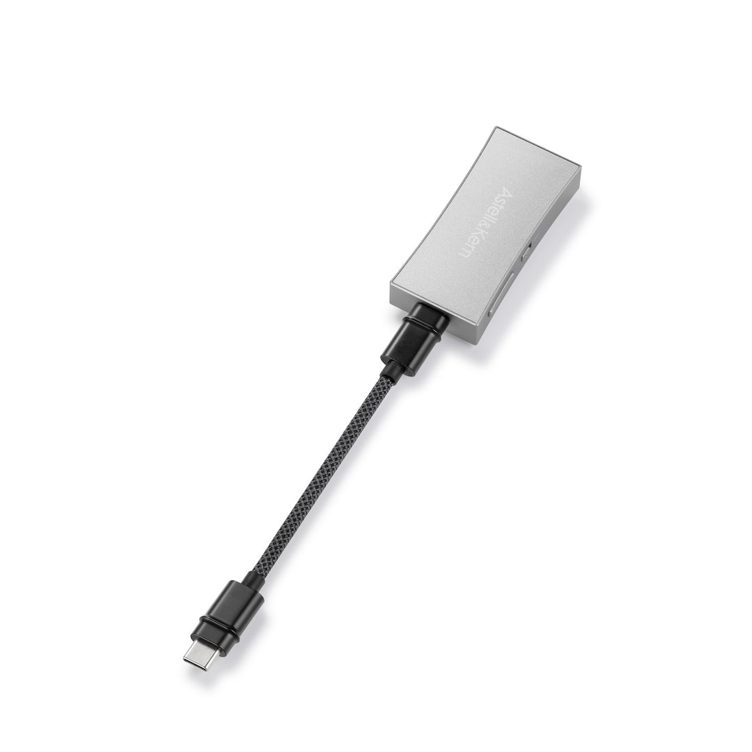 Astell&amp;Kern HC4 rear 3 quarter with attached cable over white background