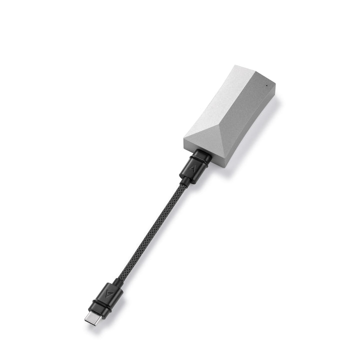 Astell&amp;Kern HC4 top 3 quarter with attached cable over white background