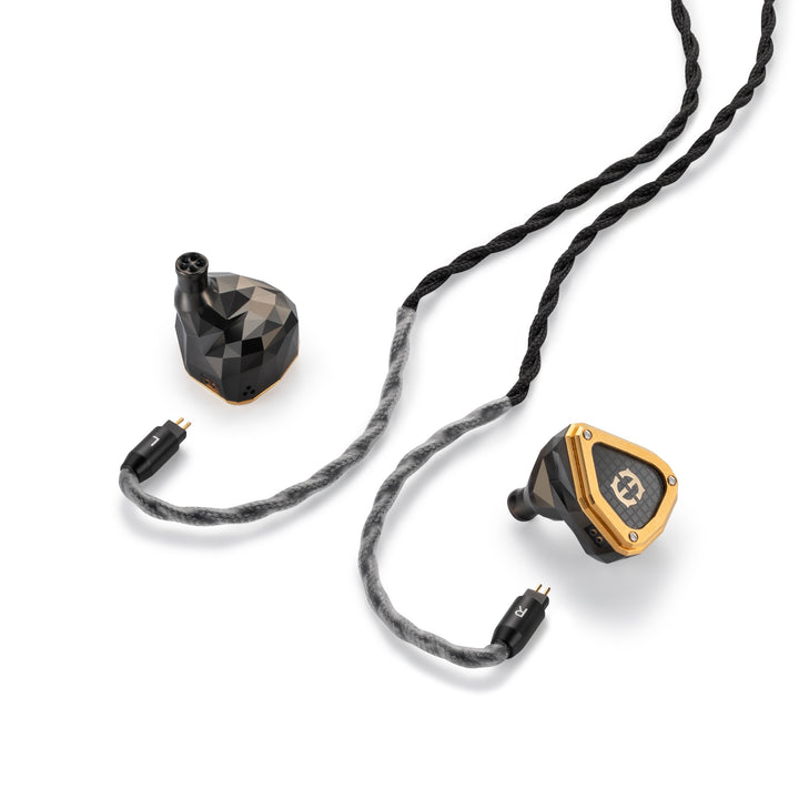 Astell&amp;Kern x Empire Ears Novus high angle with detached stock cable over white background