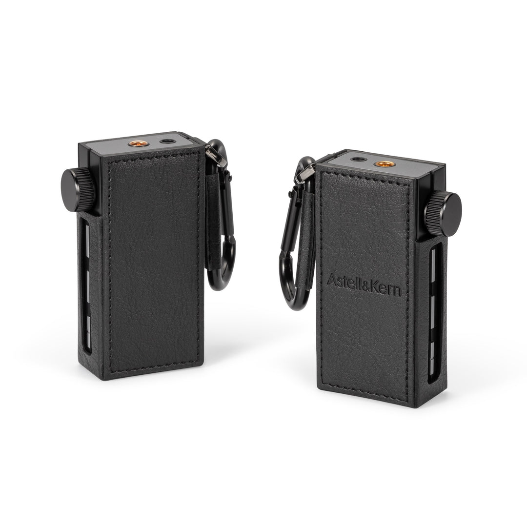 Astell&amp;Kern HB1 case x2 front and rear 3 quarter vertical over white background