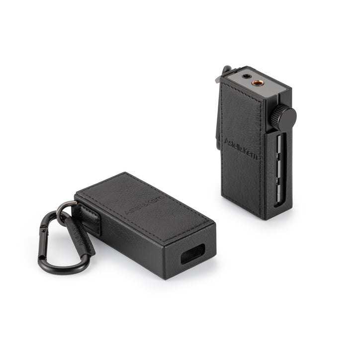 Astell&amp;Kern HB1 case x1 empty horizontal, x1 3 quarter front right vertical over white background