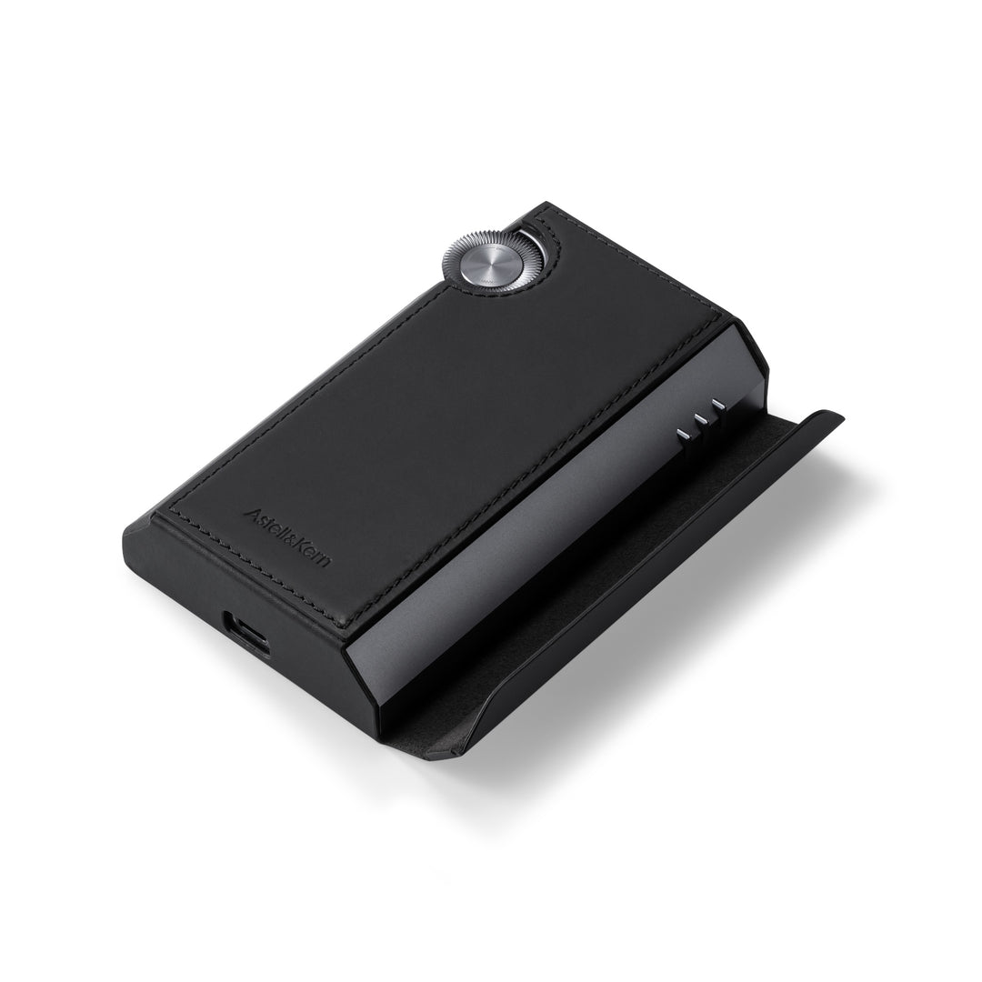 Astell&amp;Kern KANN Ultra black case 3 quarter rear over white background