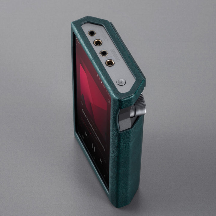 Astell&amp;Kern KANN Ultra inserted into blue case highlighting top connections