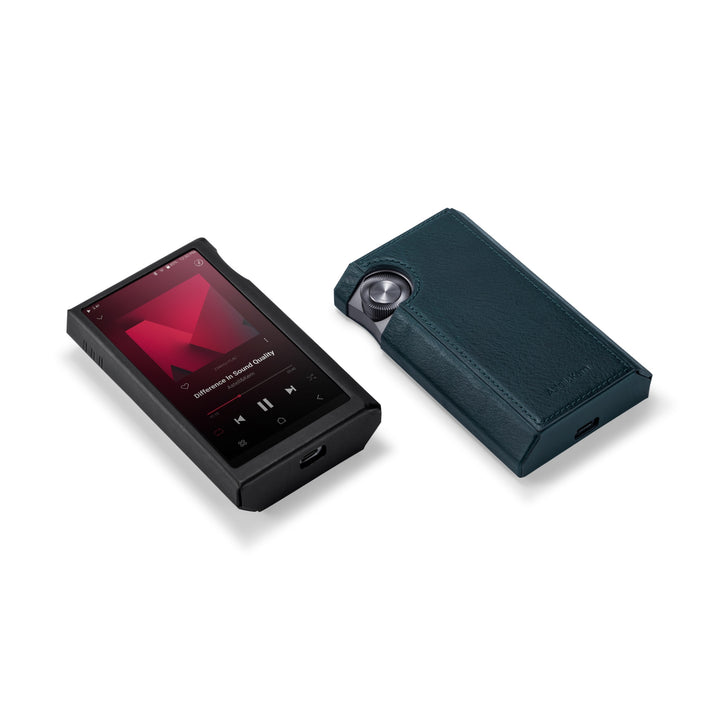 Astell&amp;Kern KANN Ultra DAPs inserted into black front and blue rear cases