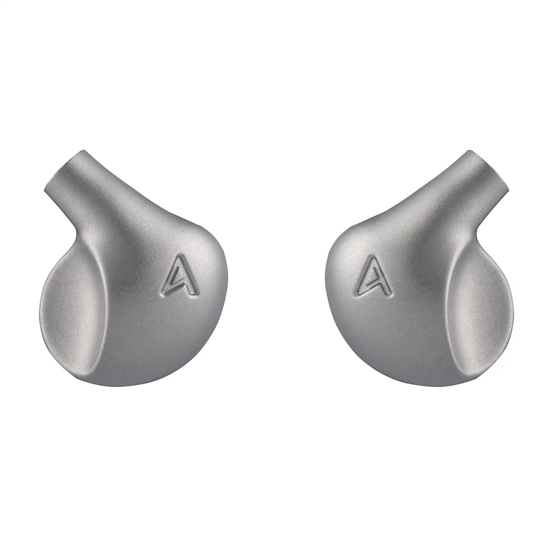 Astell&amp;Kern LUNA IEMs front vie extreme closeup of logo whitebox