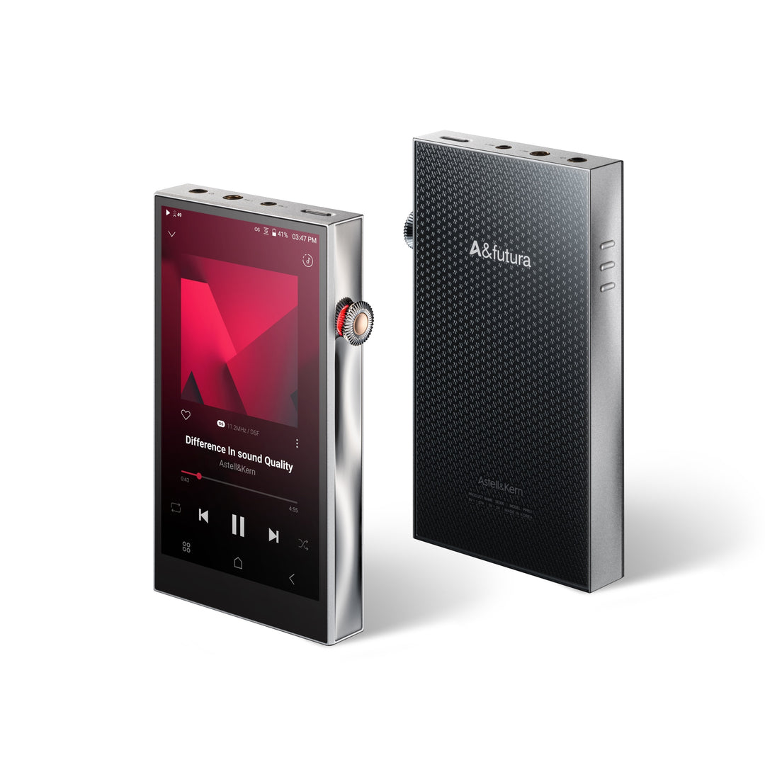 Astell&amp;Kern SE300 (x2) silver front and back 3 quarter over white background