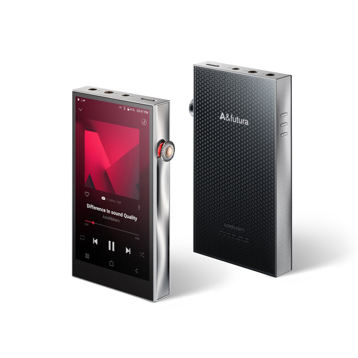 Astell&amp;Kern SE300 (x2) silver front and back 3 quarter over white background