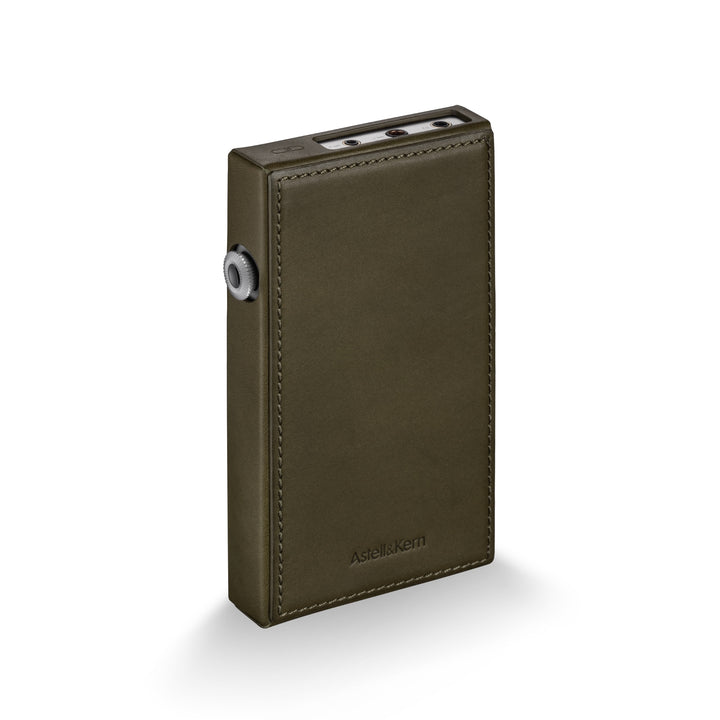 Astell&amp;Kern SE300 Titanium 3 quarter rear inserted into stock case over white background