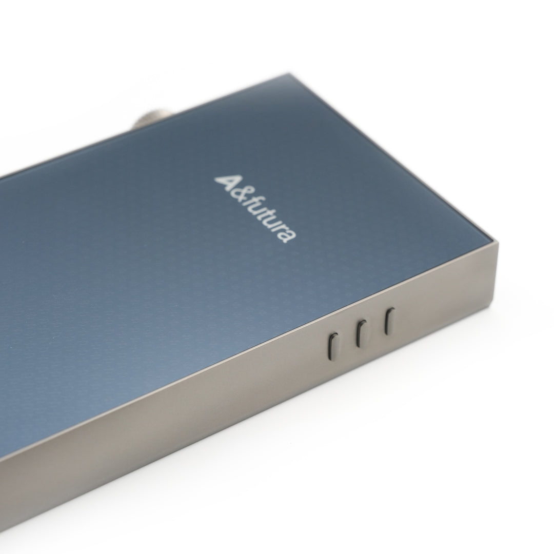 Astell&amp;Kern SE300 Titan 3 quarter rear highlighting logo and buttons over white background