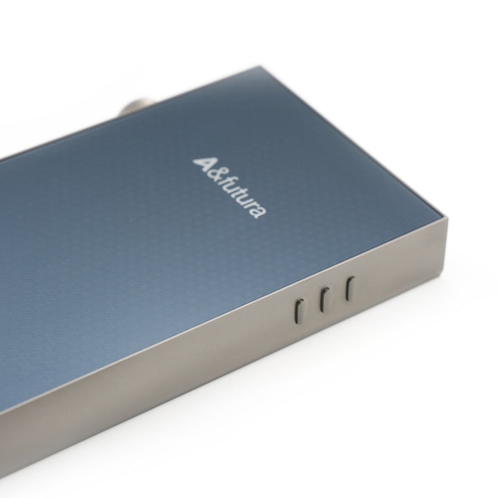 Astell&amp;Kern SE300 Titan 3 quarter rear highlighting logo and buttons over white background