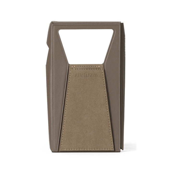 Astell&amp;Kern SP3000T taupe case rear eye level closeup over white background