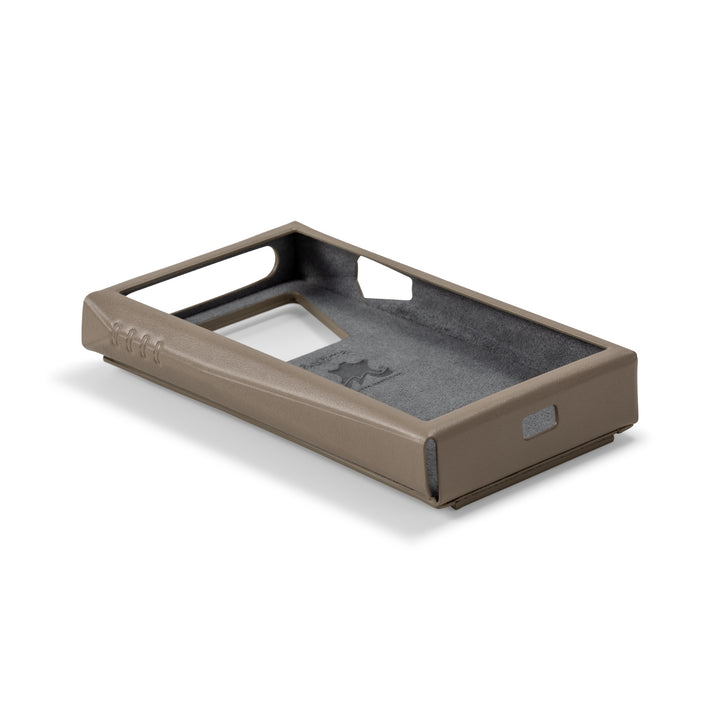 Astell&amp;Kern SP3000T taupe case bottom quarter over white background