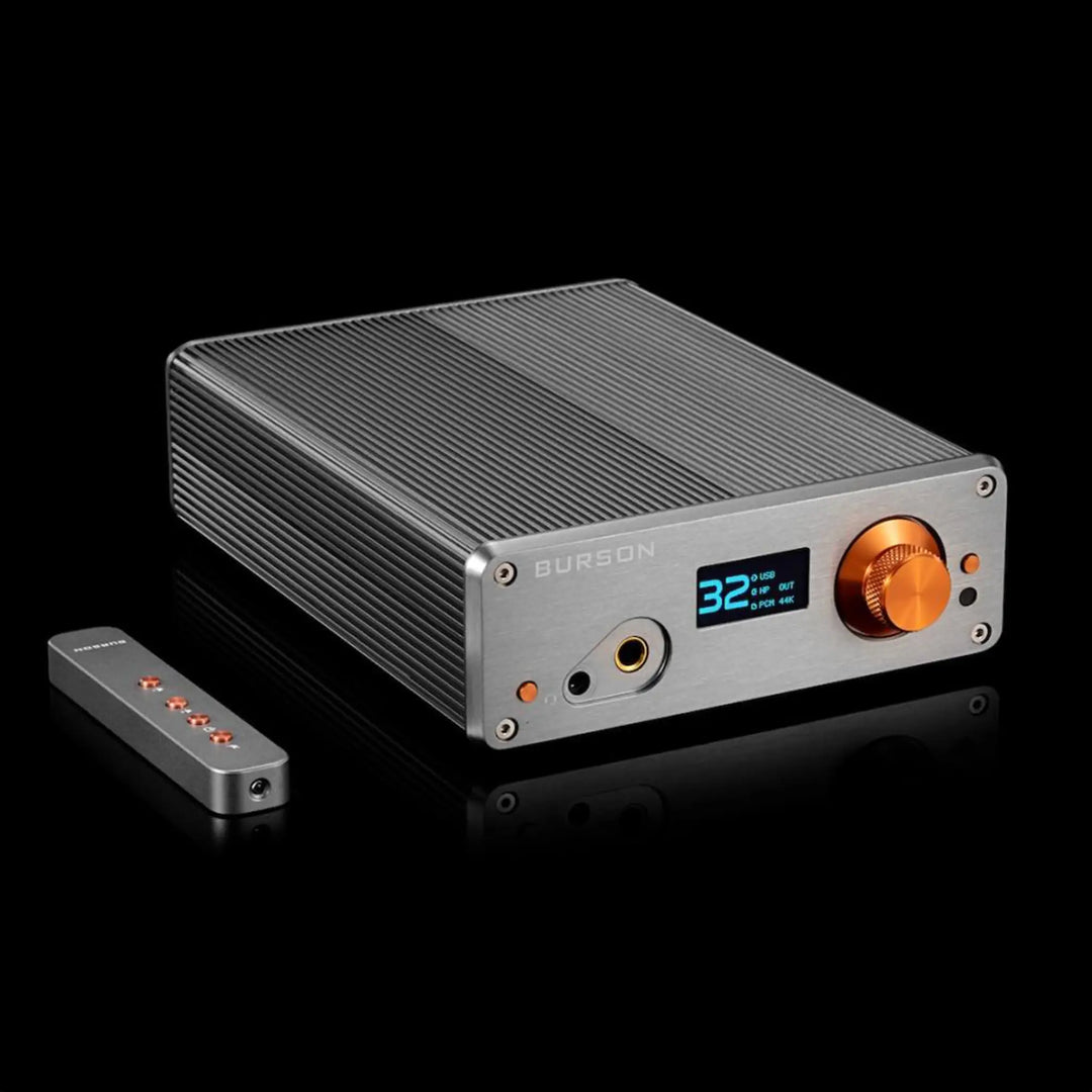 Burson Audio Playmate 3 front left quarter with remote black backdrop