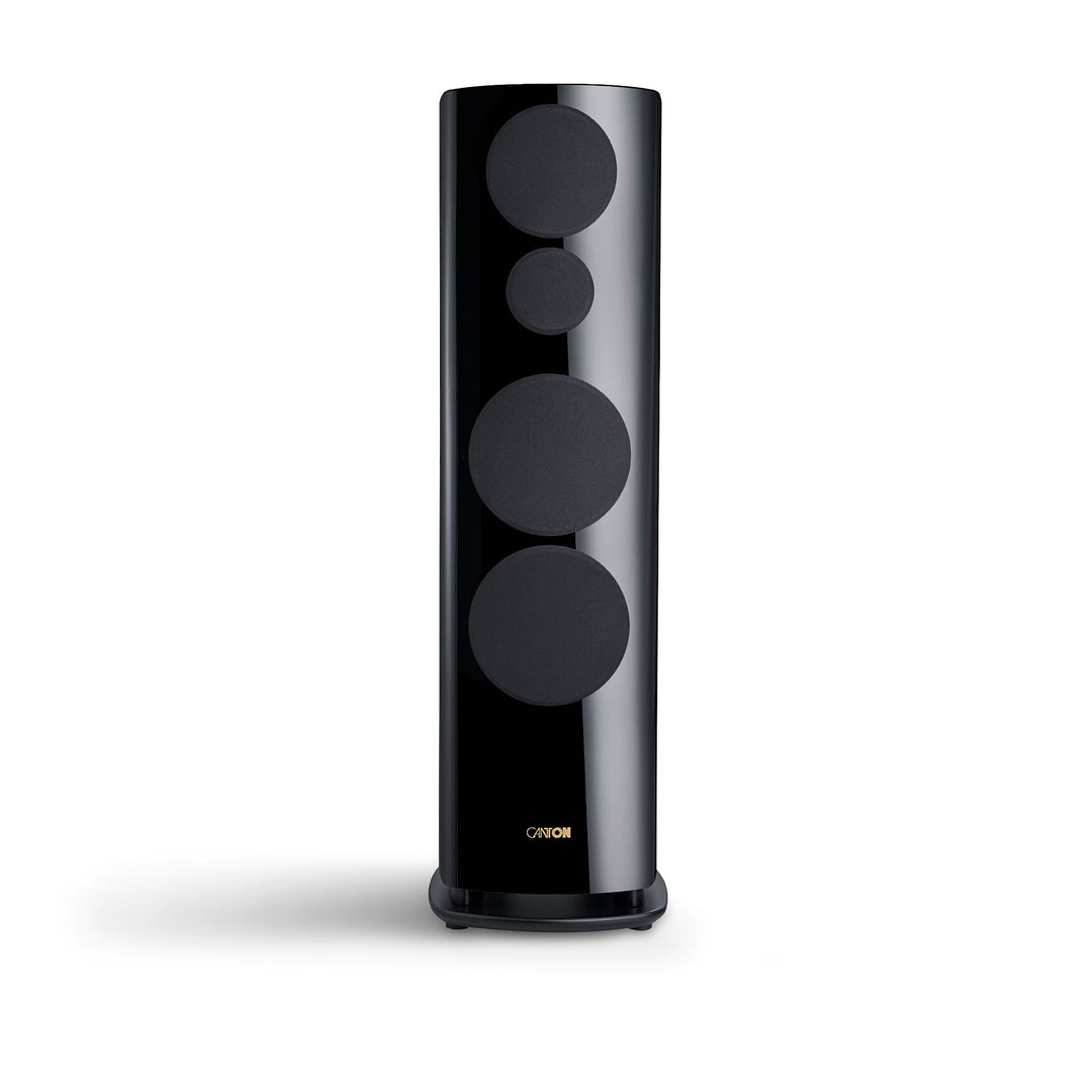 Canton Reference 2 2023 black front with cloth grills over white background