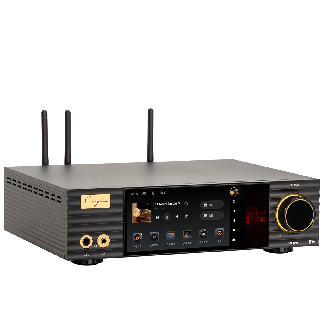 Cayin ID6 desktop streamer, dac and headphone amp front left 3 quarter whitebox