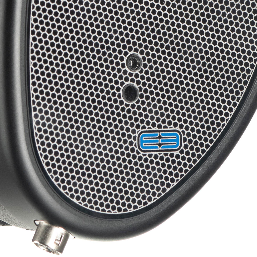 Dan Clark E3 grill closeup with logo over white background