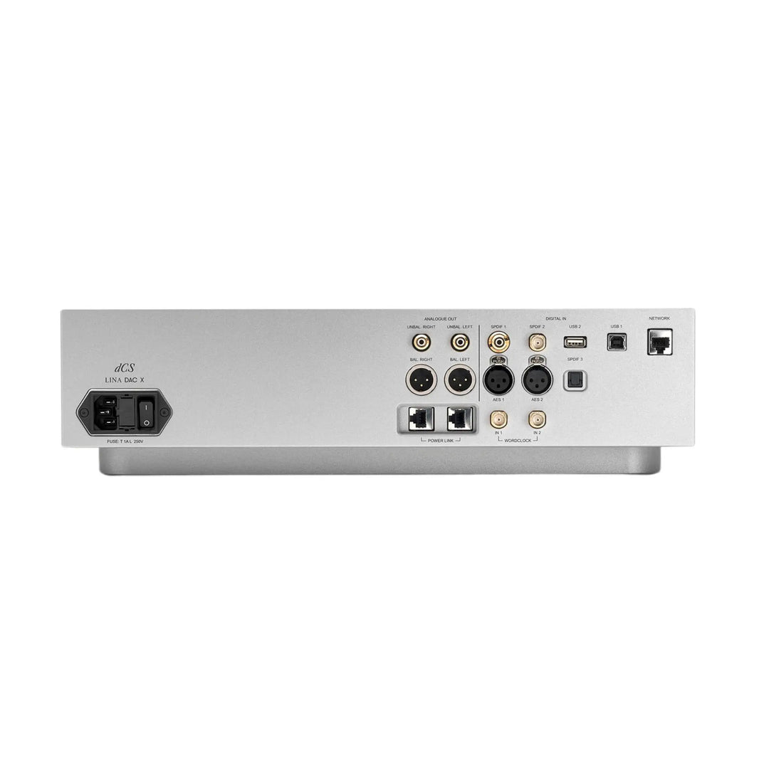 dCS Lina DAC X in silver rear center whitebox