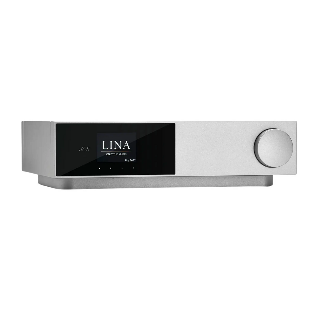 dCS Lina DAC X in silver front left 3 quarter angle whitebox
