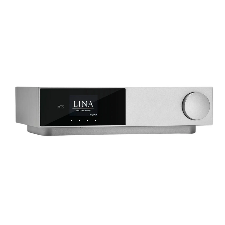 dCS Lina DAC X in silver front left 3 quarter angle whitebox