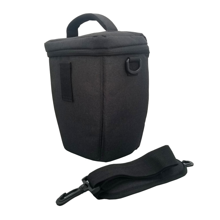 Dekoni Savior V2 charcoal rear 3 quarter with strap over white background