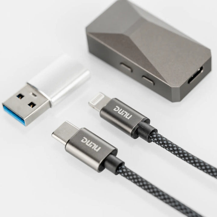 DUNU DTC 480 DAC and amp accessories closeup whitebox