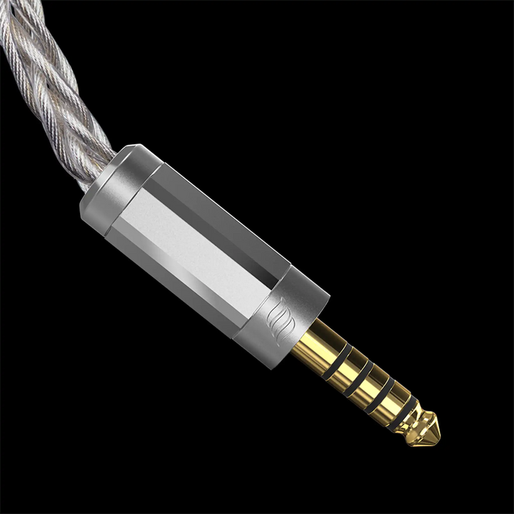 Effect Audio Leonidas Z IEM upgrade cable closeup of 4.4mm termination on black background