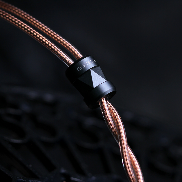 Eletech Modello cable closeup of y-split on black background