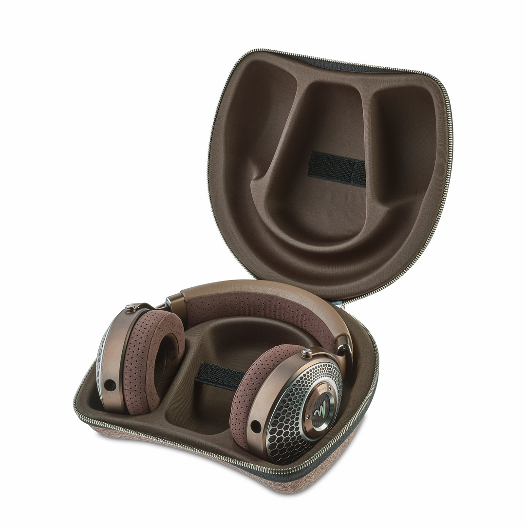 Focal Clear Mg headphone sitting in case front right 3 quarter whitebox