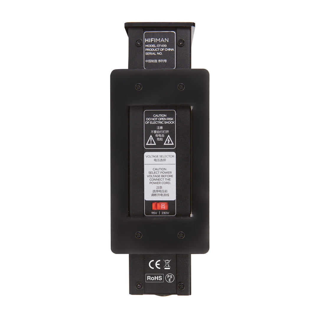 HIFIMAN EF499 bottom highlighting voltage switch over white background