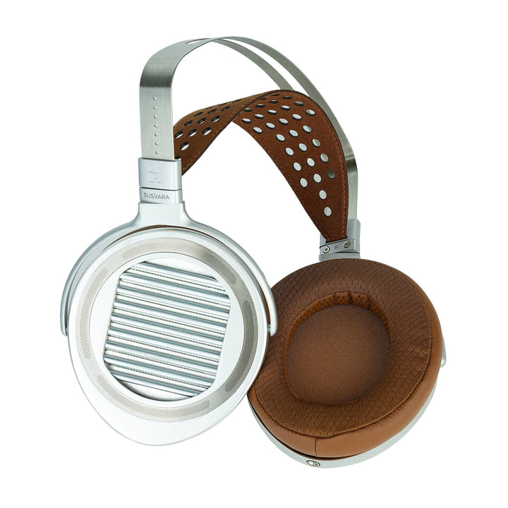 HiFiMAN Susvara Unveiled front quarter stretched apart over white background