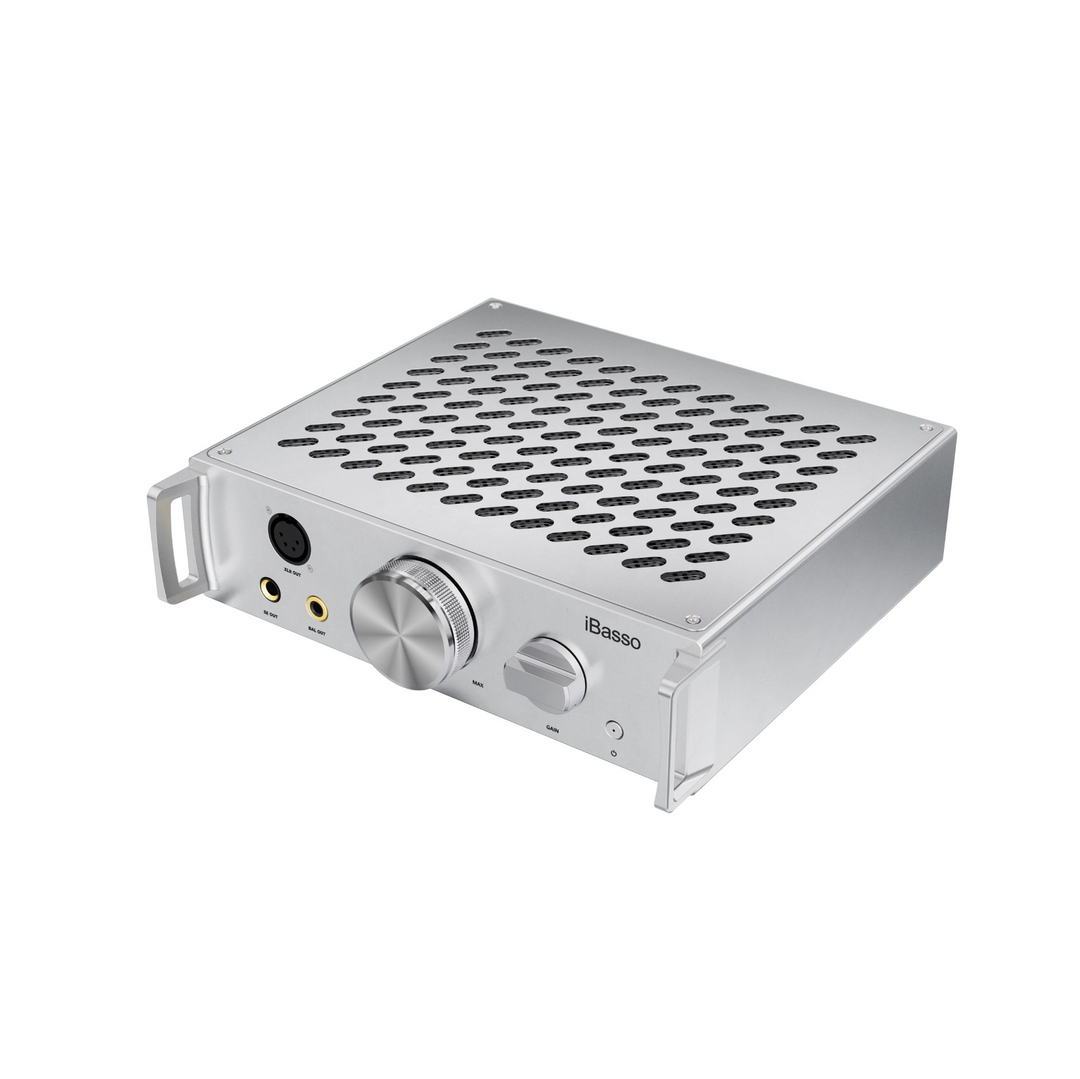 iBasso Kunlun desktop amplifier sitting front right 3 quarter whitebox