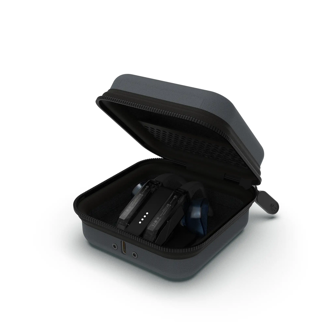 iFi Audio GO pods Air dac and amp in charging case front right 3 quarter angle whitebox