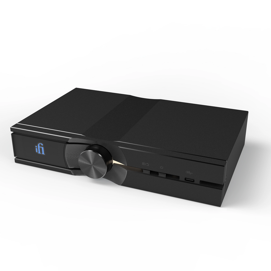 iFi NEO Stream 3 sitting front right 3 quarter whitebox