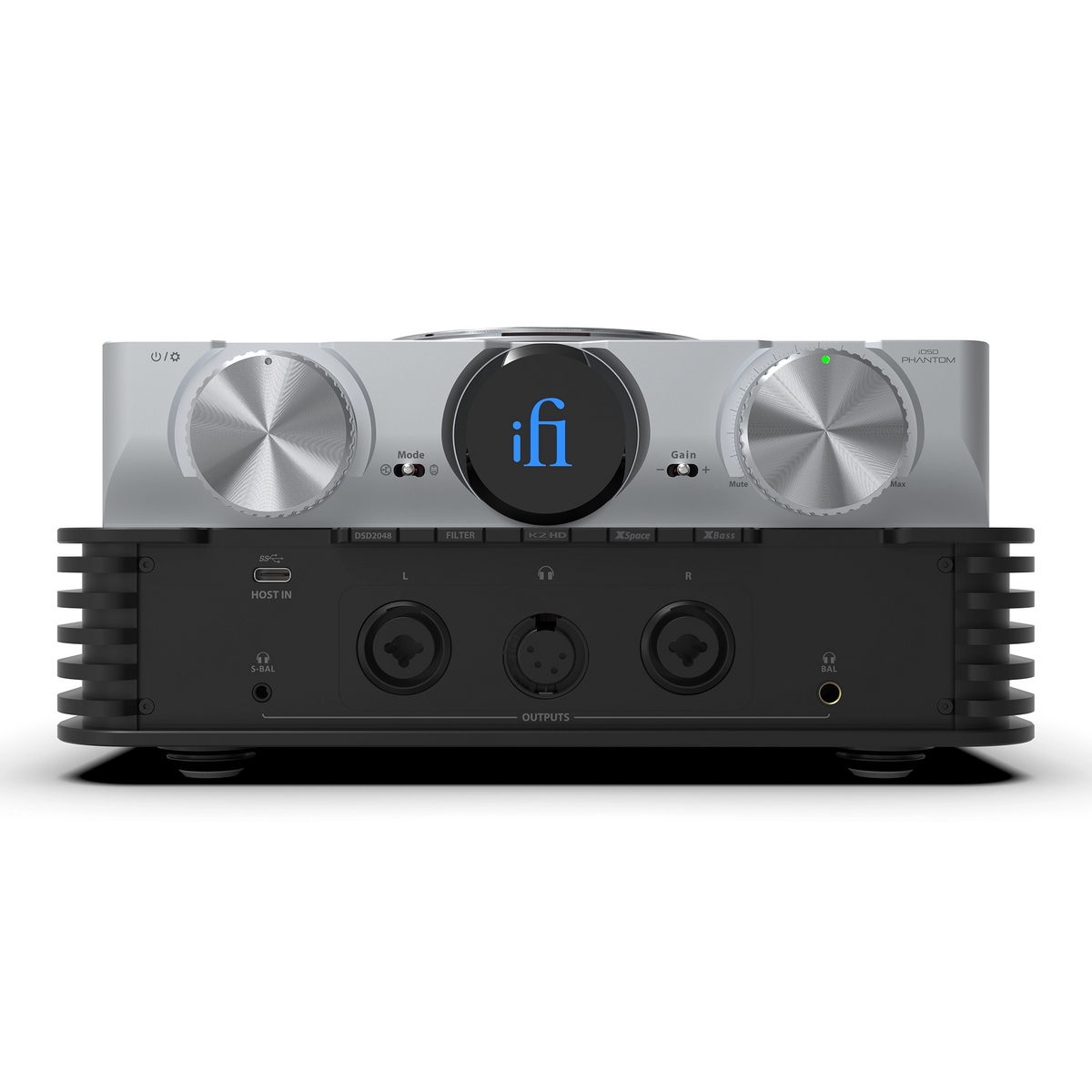 iFi Audio iDSD Phantom DAC/amp sitting front center whitebox
