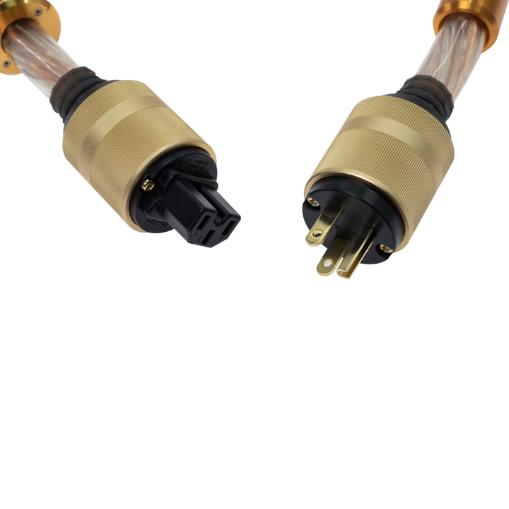 iFi Quasar closeup of NEMA 5-15P and C15 connectors over white background