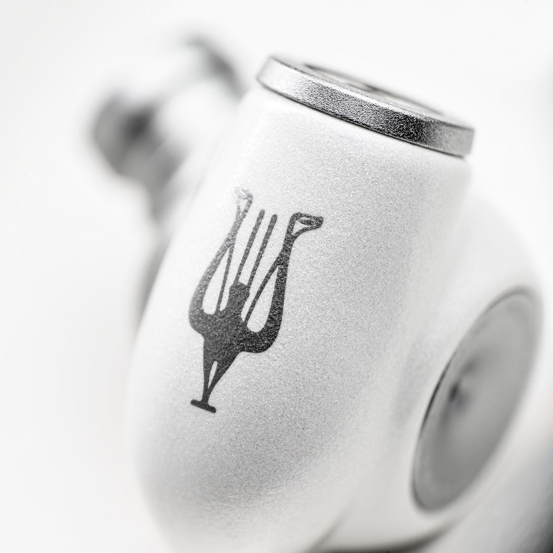 Meze Audio Alba front extreme closeup highlighting logo