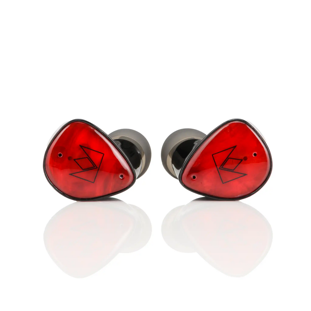 Noble Audio FoKus Amadeus TWS earphones sitting front center with ear tips whitebox