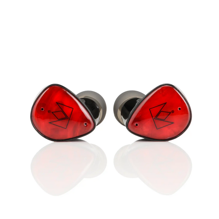 Noble Audio FoKus Amadeus TWS earphones sitting front center with ear tips whitebox