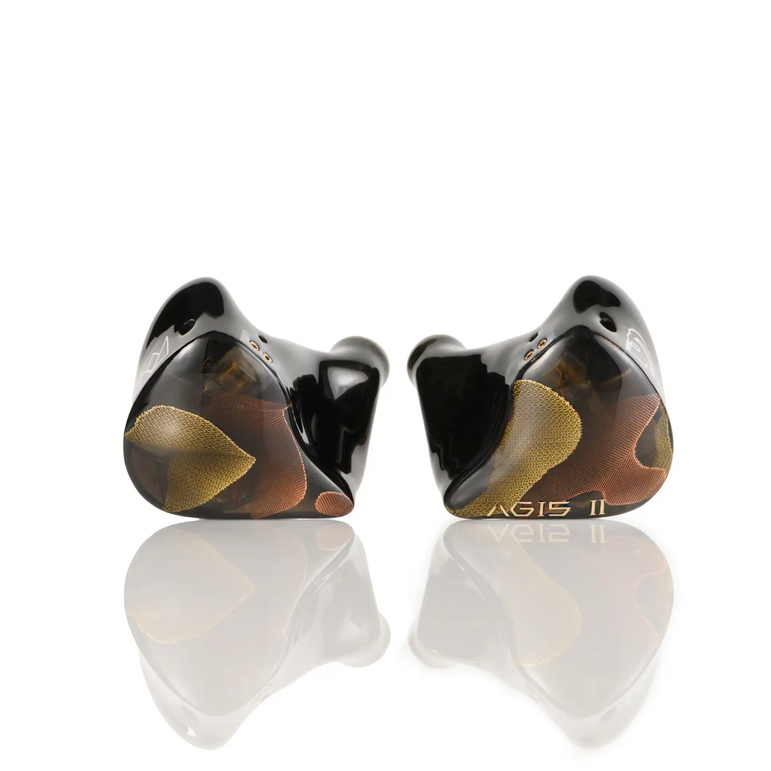 Noble Audio AGIS II earphones front closeup whitebox