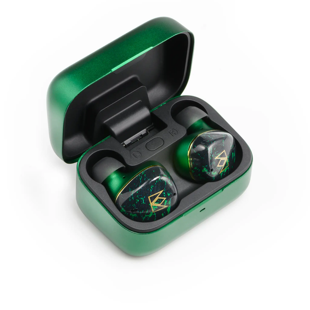 Noble FoKus Rex5 earphones in open case left 3 quarter whitebox