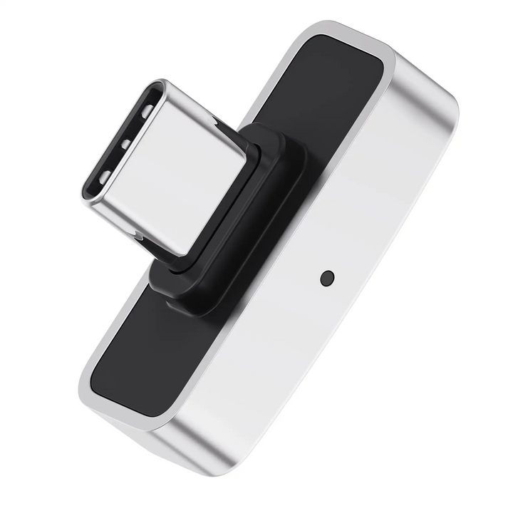 Questyle QCC Dongle front closeup floating at diagonal angle whitebox