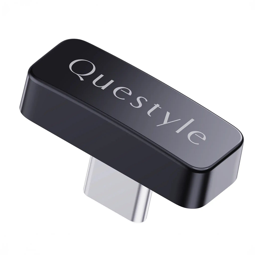Questyle QCC Dongle Pro upside down Questyle logo closeup whitebox