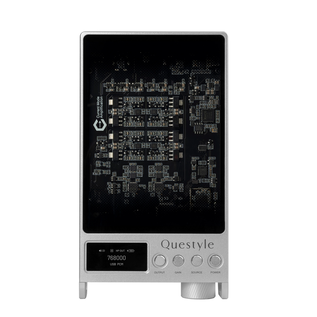 Questyle Sigma Pro DAC/amp in silver front center whitebox