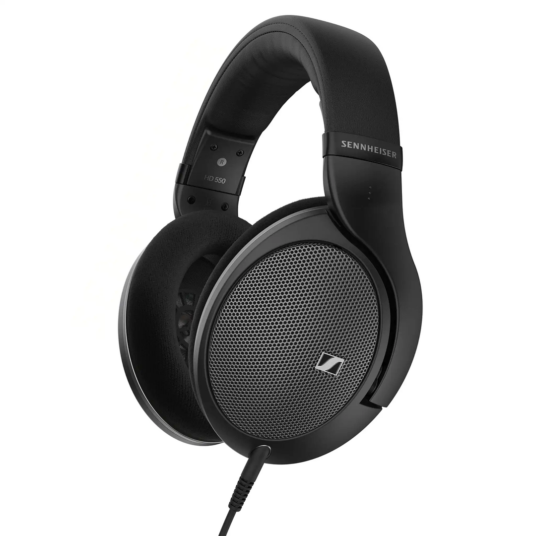Sennheiser HD 550 headphones with cable front right 3 quarter angle whitebox