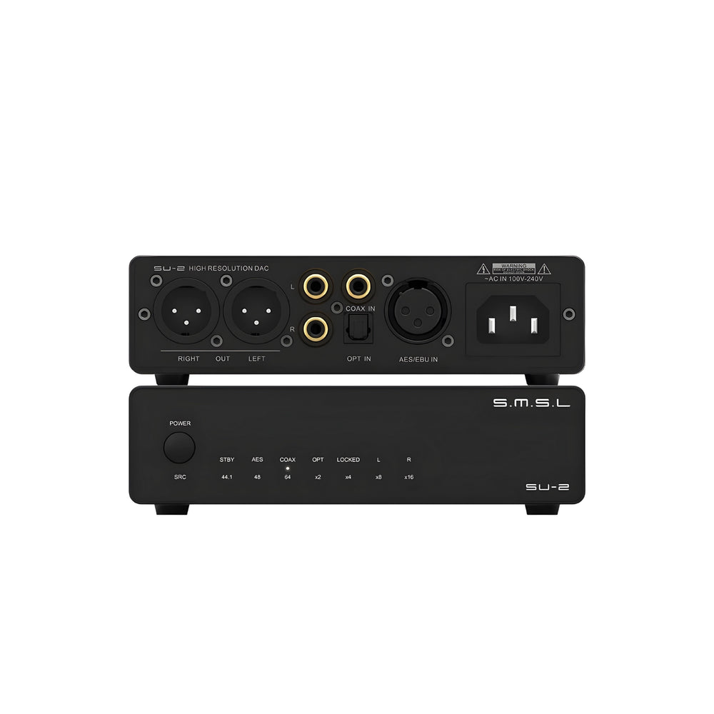 SMSL SU-2 desktop DAC x2 front and back view stacked on top whitebox
