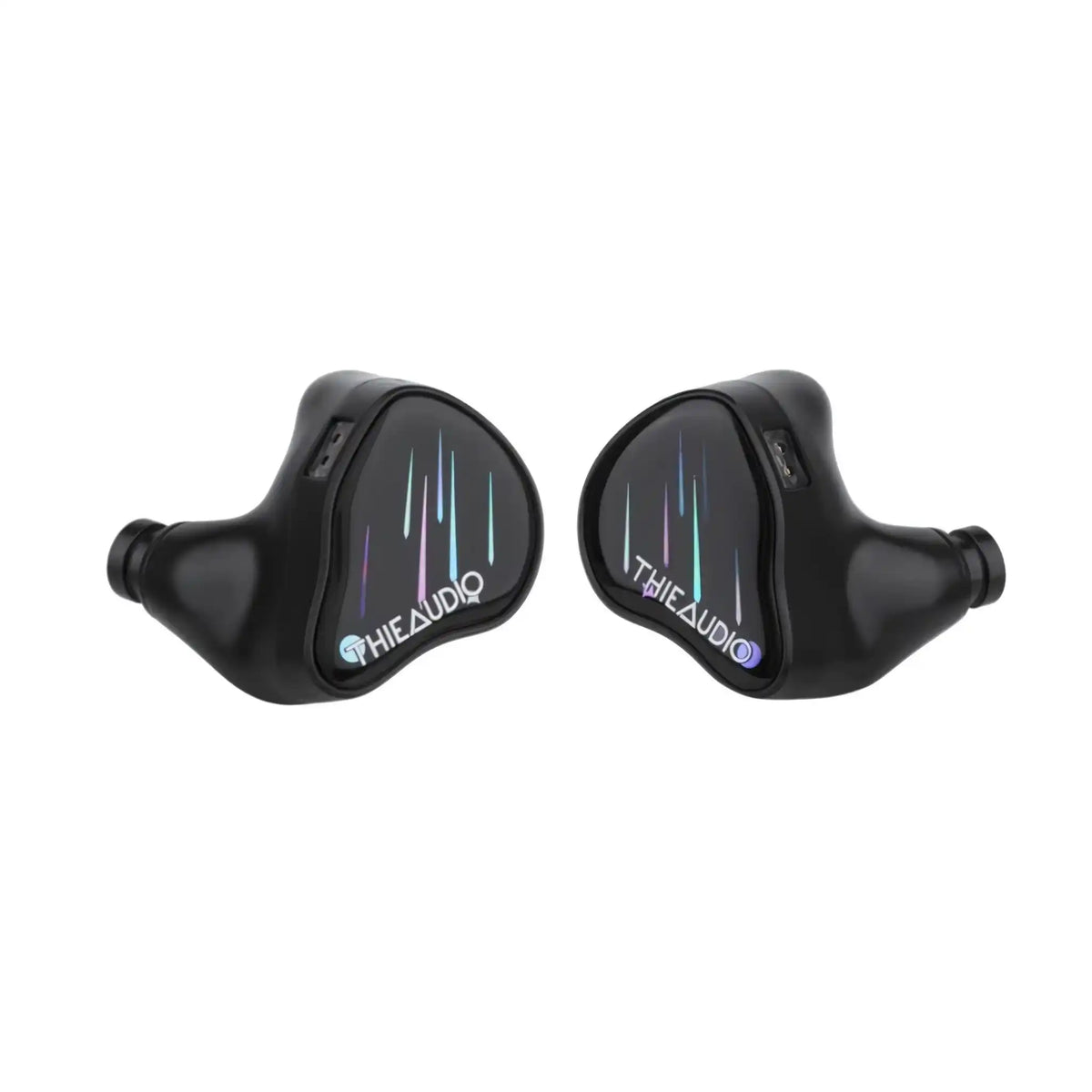 Thieaudio Monarch MKIV IEMs with Stellashot faceplate front center angled inward toward each other whitebox