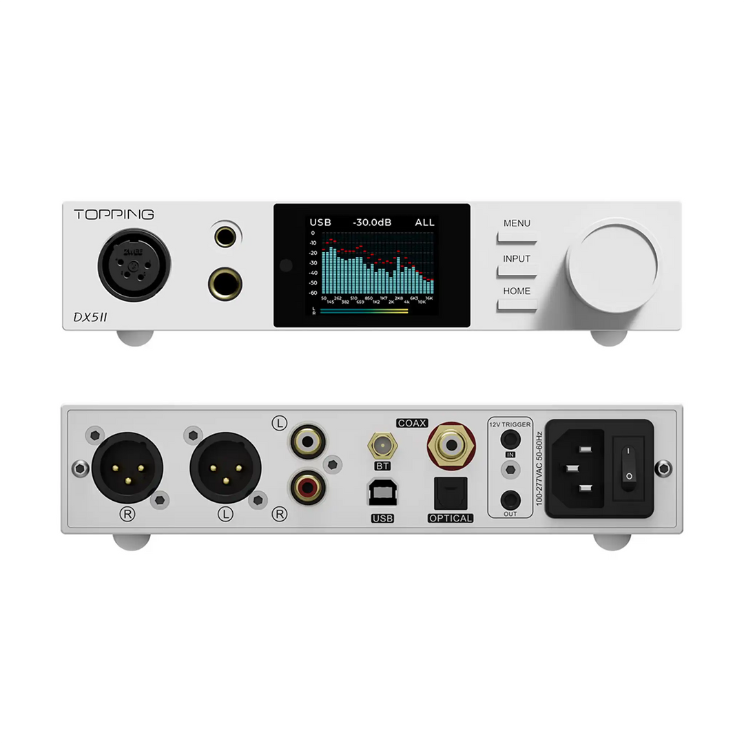 Topping DX5 II dac and amp in white front and rear eye level whitebox