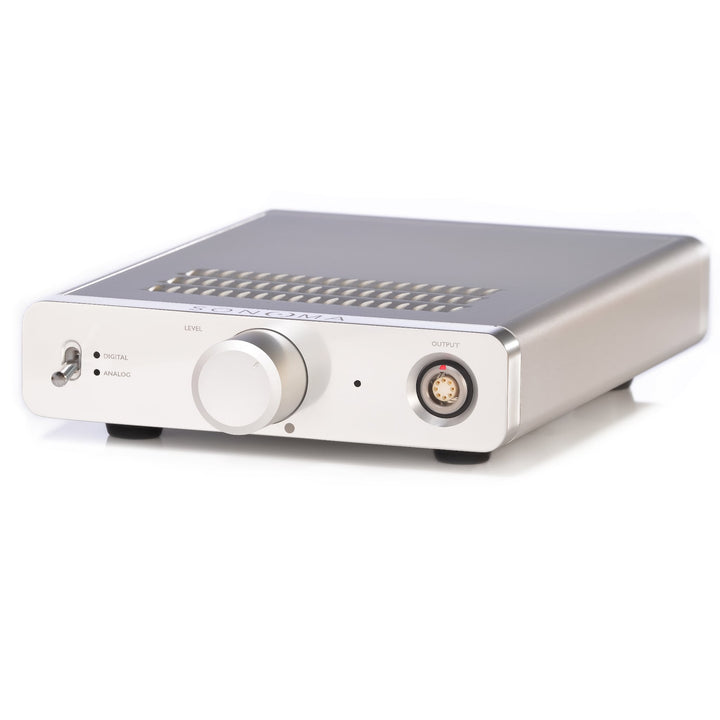 Warwick Acoustics Bravura silver amp front right quarter over white background